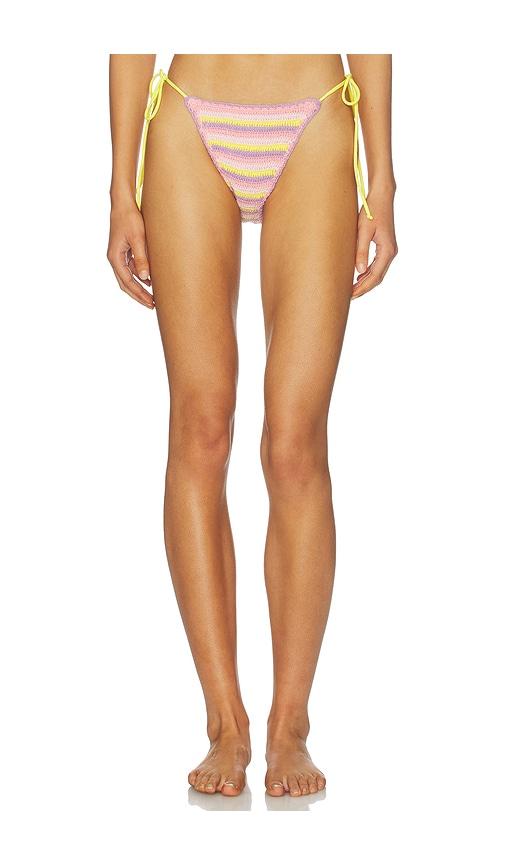 leslie amon oli rainbow crochet bikini bottom in yellow,pink. - size l (also in xs, m, xl)
