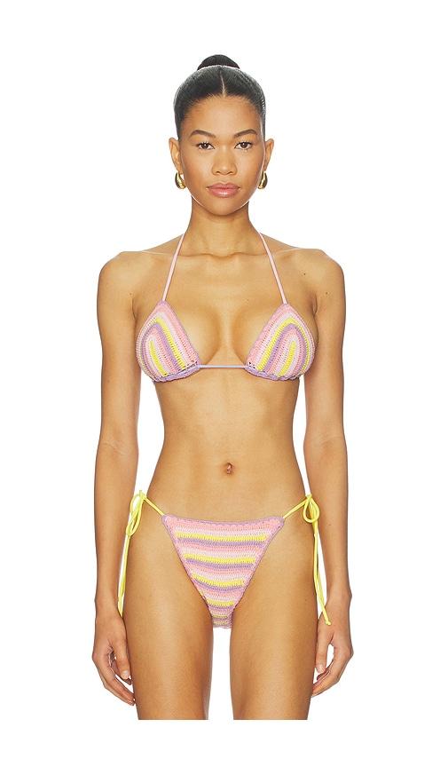 leslie amon oli rainbow crochet bikini top in pink,purple. - size s (also in xs, xl)