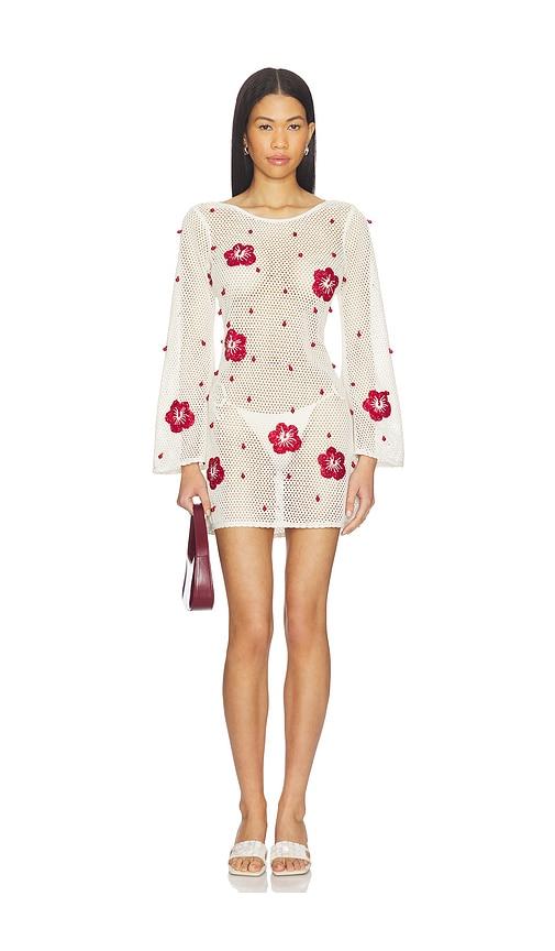 leslie amon treasure hibiscus mini dress in white. - size l (also in xs)