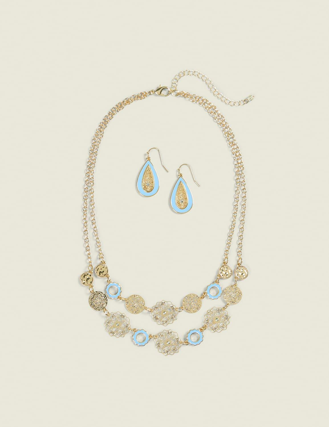 light blue filigree necklace & earring set