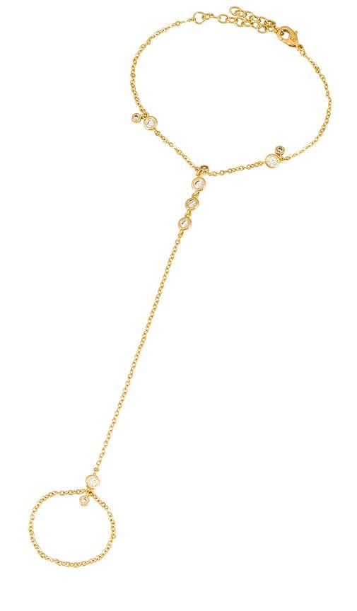 lili claspe anais hand chain in metallic gold.