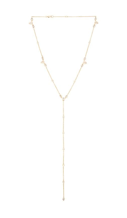 lili claspe aurora lariat in metallic gold.