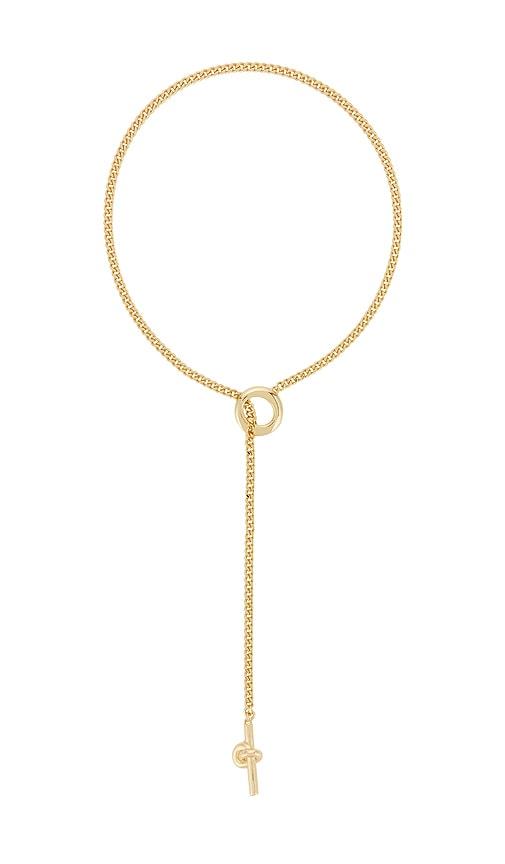lili claspe devin lariat in metallic gold.