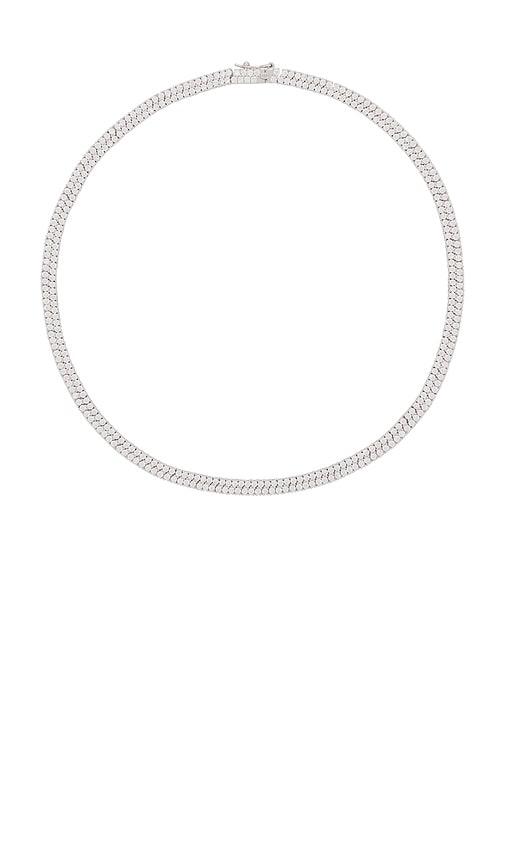 lili claspe rosaline tennis necklace in metallic silver.