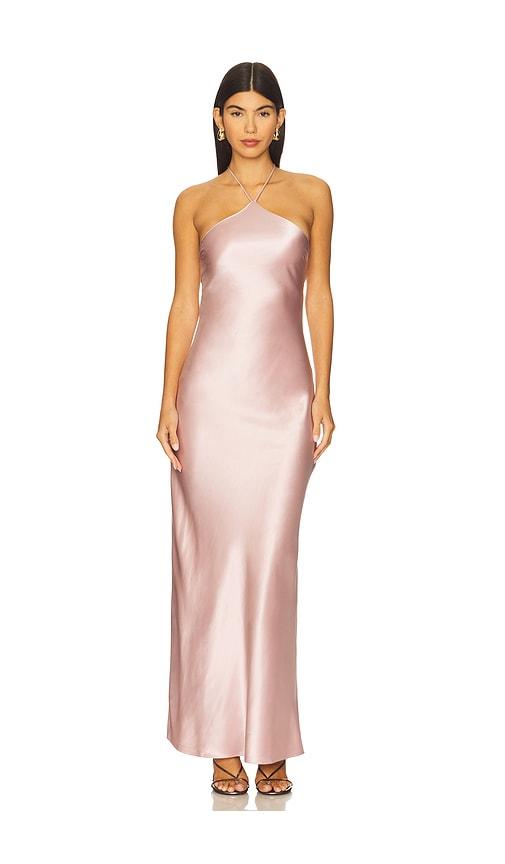 line & dot alisa satin maxi dress in pink. - size m (also in s)