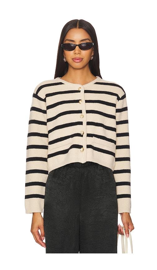 line & dot benni stripe cardigan in tan. - size l (also in xs)