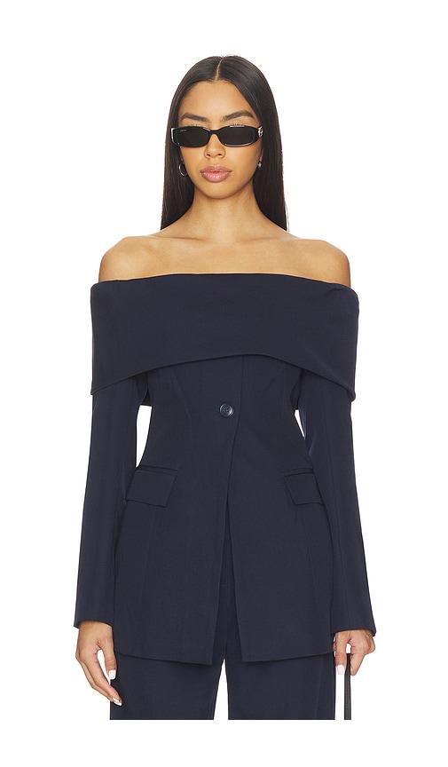 line & dot derrick off the shoulder top in navy. - size l (also in m, s, xs)
