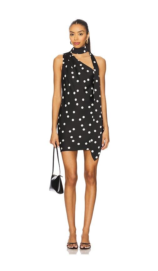 line & dot gloss scarf mini dress in black. - size l (also in m, s, xs)