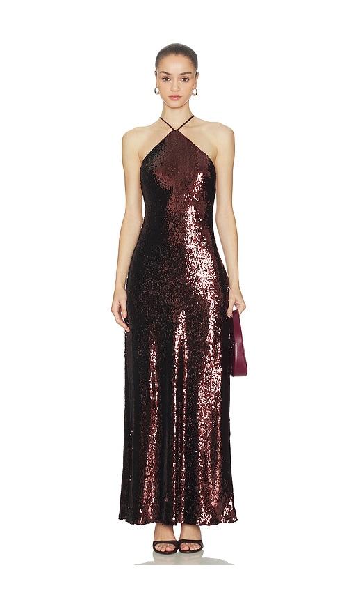 line & dot hollis maxi dress in brown. - size l (also in m, s)