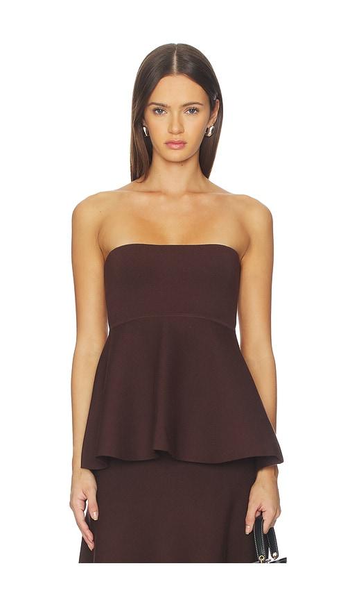 line & dot in brown kingston knit peplum top in brown. - size m (also in s, xs)