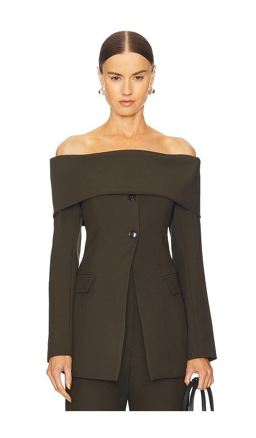 line & dot marilla off shoulder top in olive. - size s (also in xs)