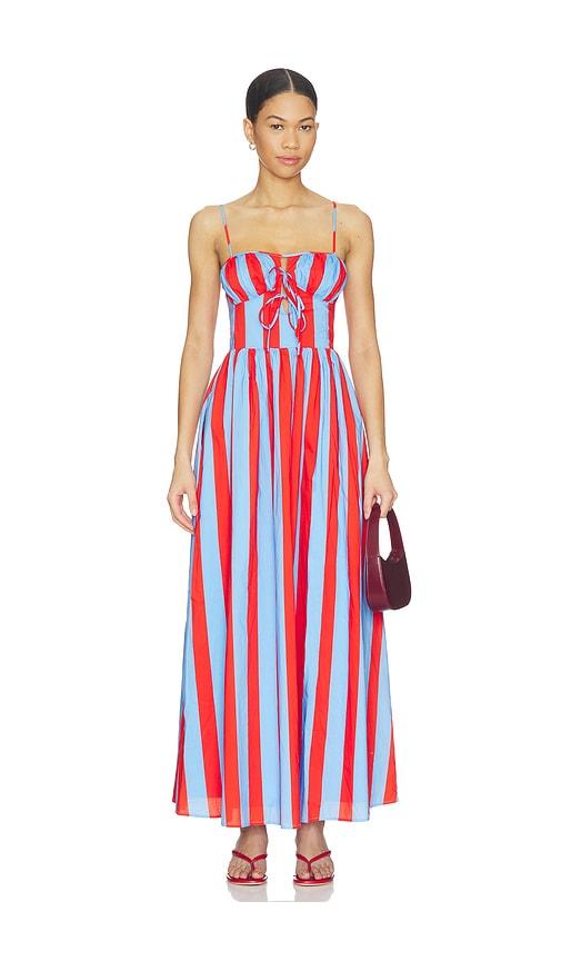 line & dot primo dress in blue,tangerine. - size s (also in xs)