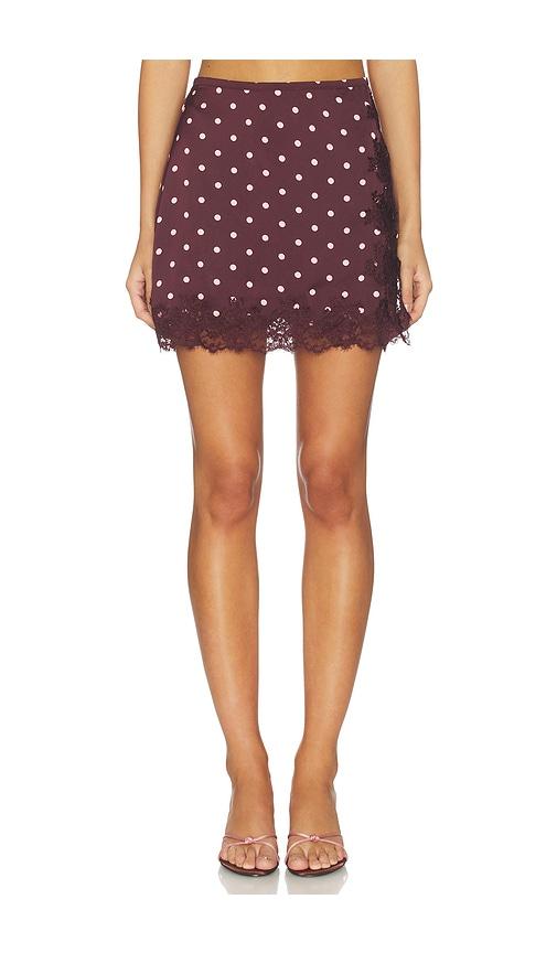line & dot raye mini skirt in wine. - size l (also in m, s, xs)