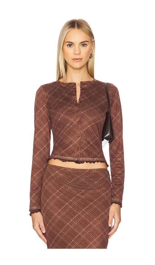 line & dot richard plaid button down top in brown. - size l (also in m, xs)