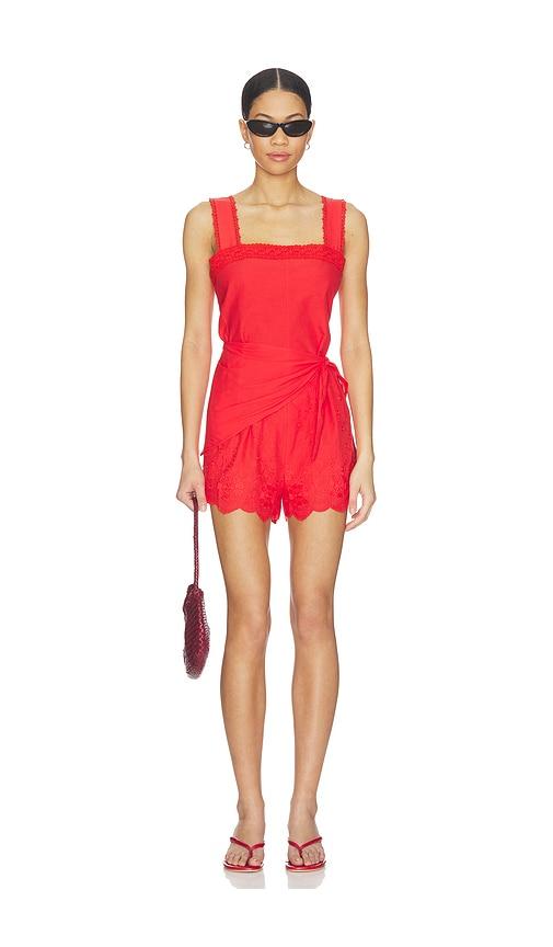 line & dot rou romper in red. - size l (also in s, xs, m)