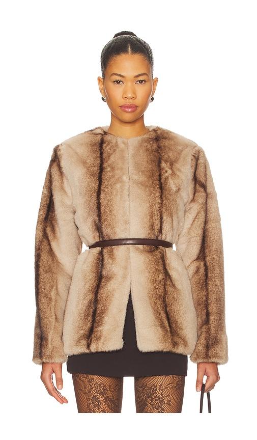 line & dot the city faux fur jacket in brown. - size m (also in xs, s)
