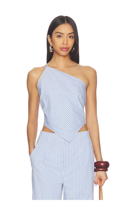 line & dot x revolve claudine asymmetrical top in blue. - size l (also in s, xs, m)