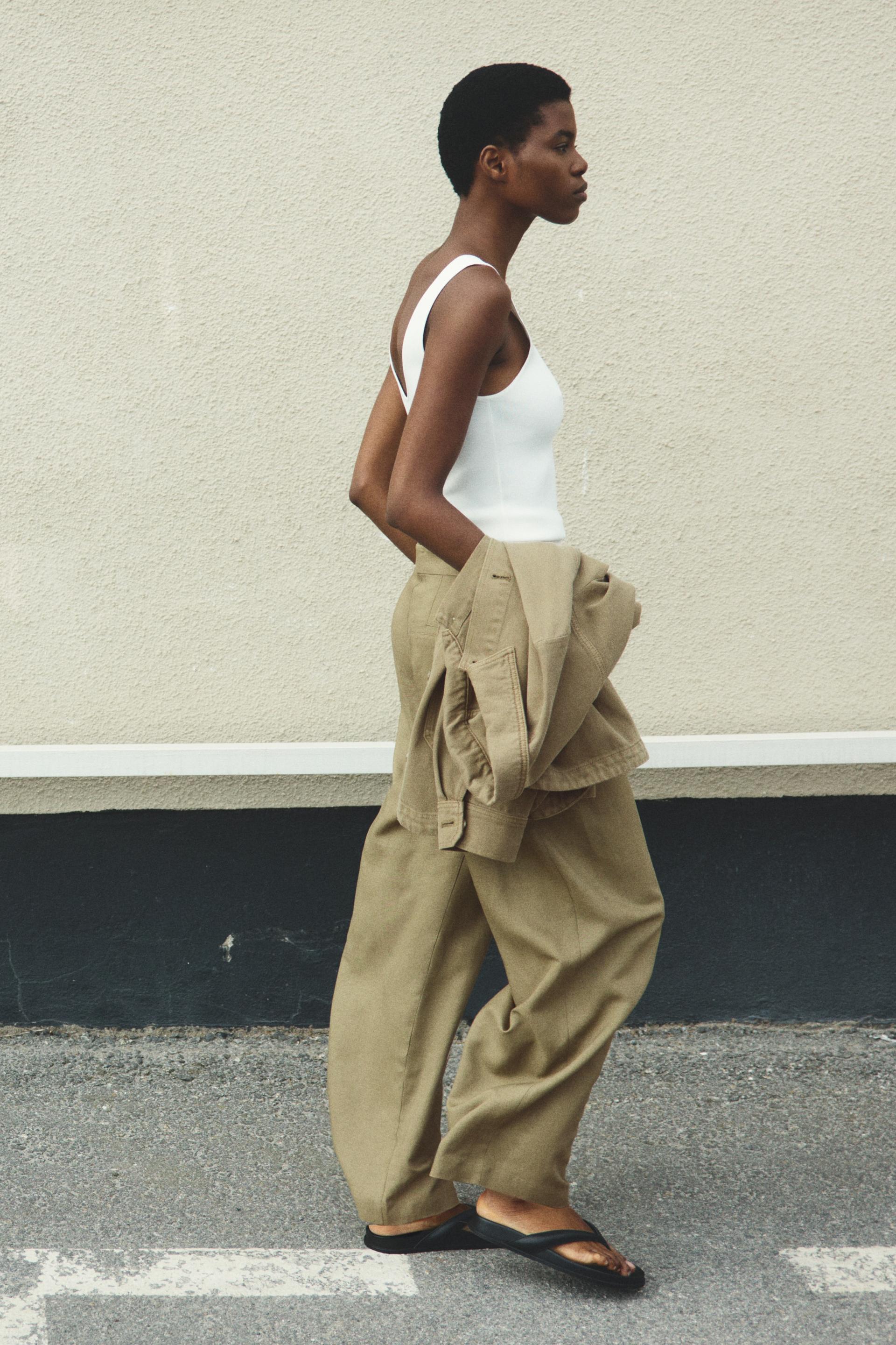 linen-blend barrel-leg pants