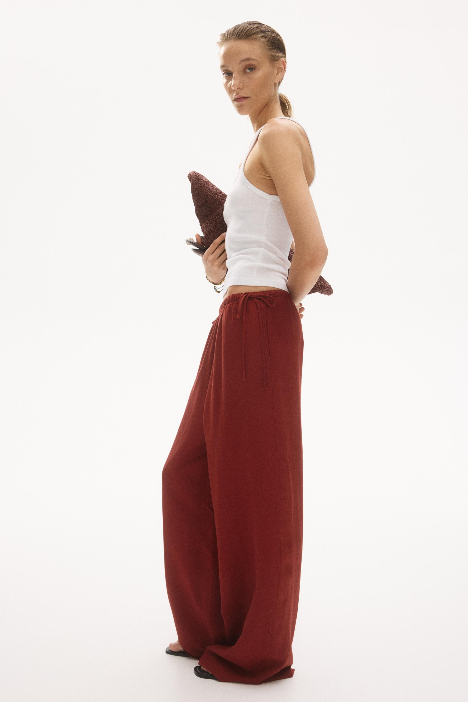 linen-blend drawstring pants