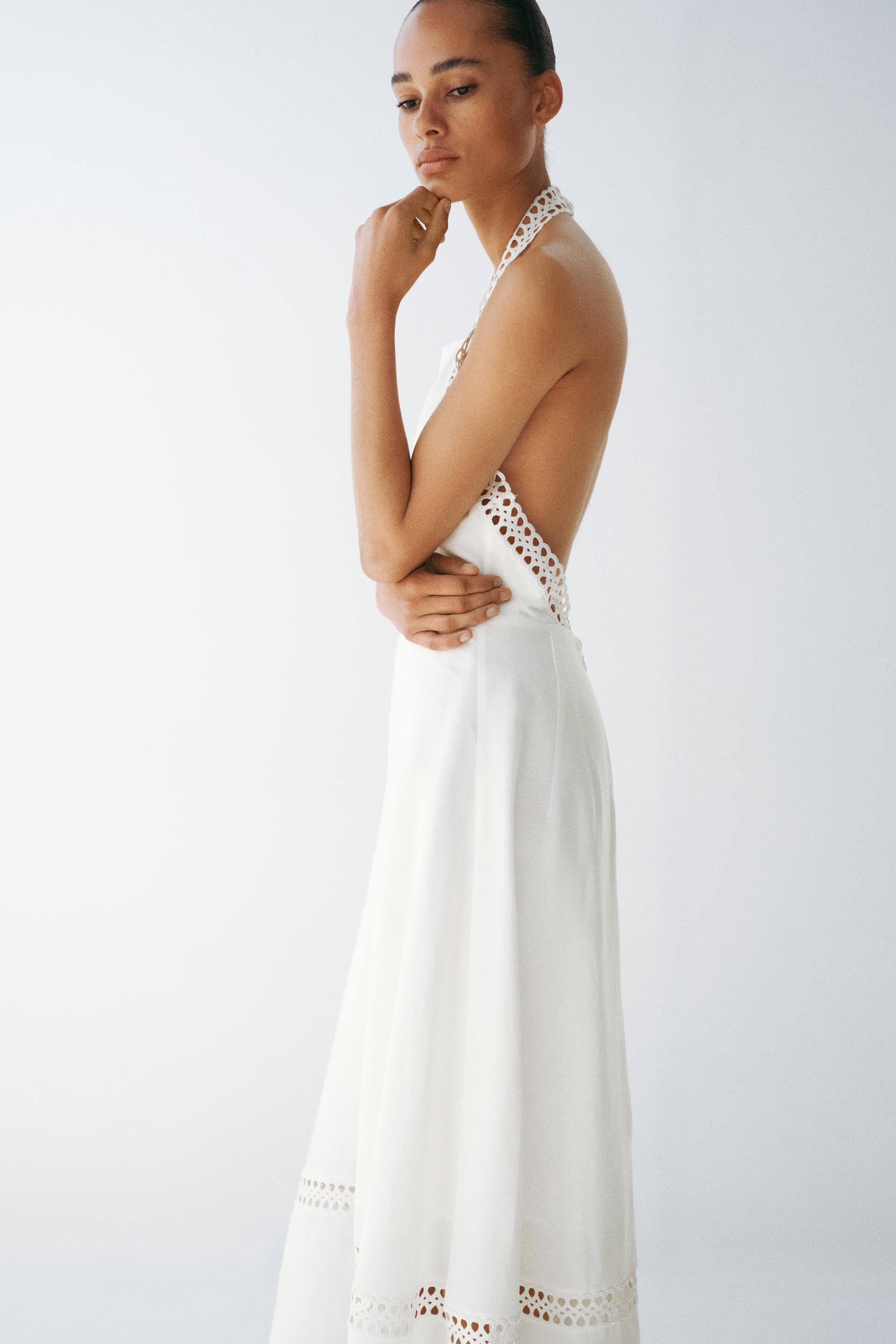 linen-blend halterneck dress