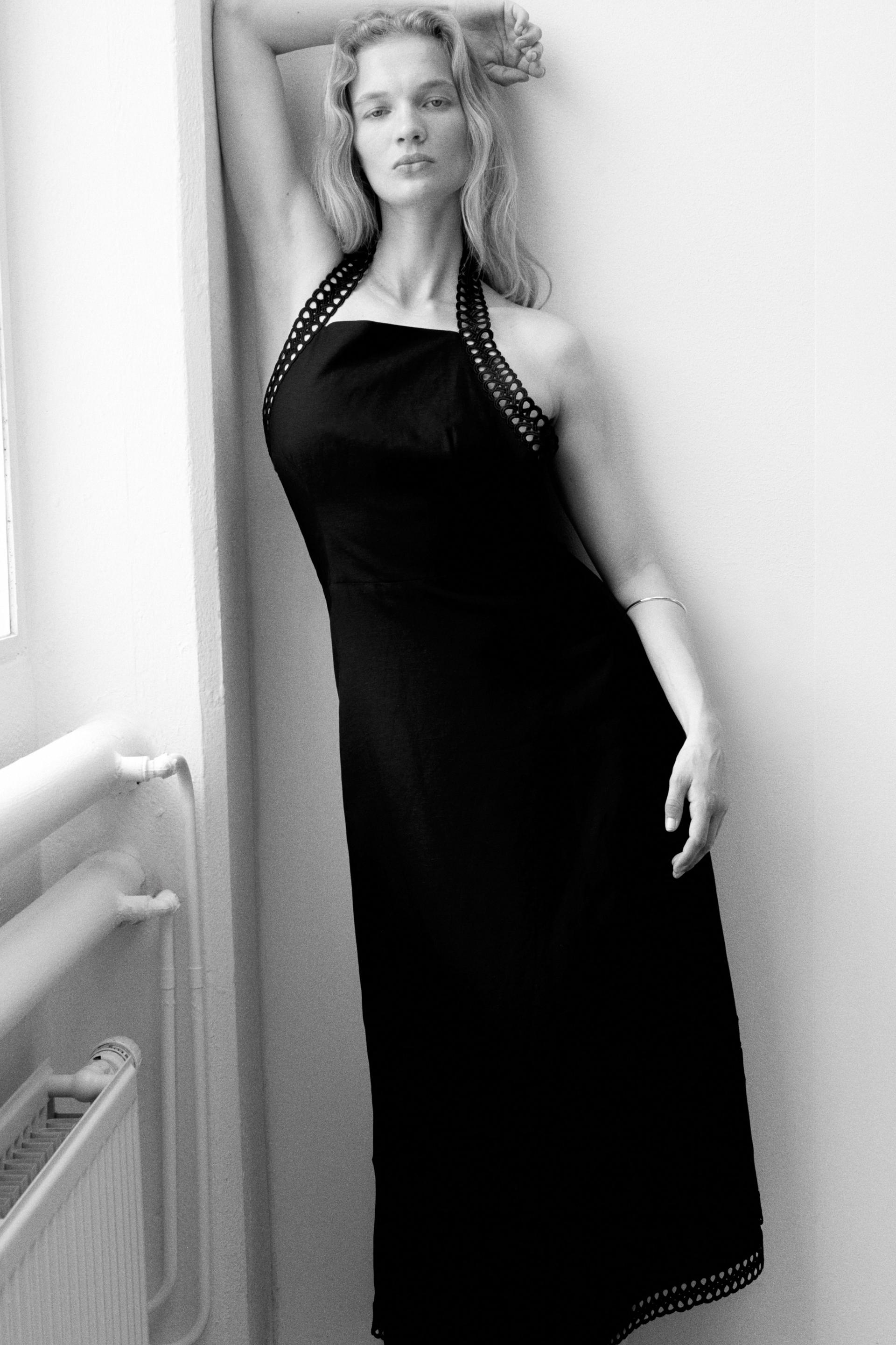 linen-blend halterneck dress