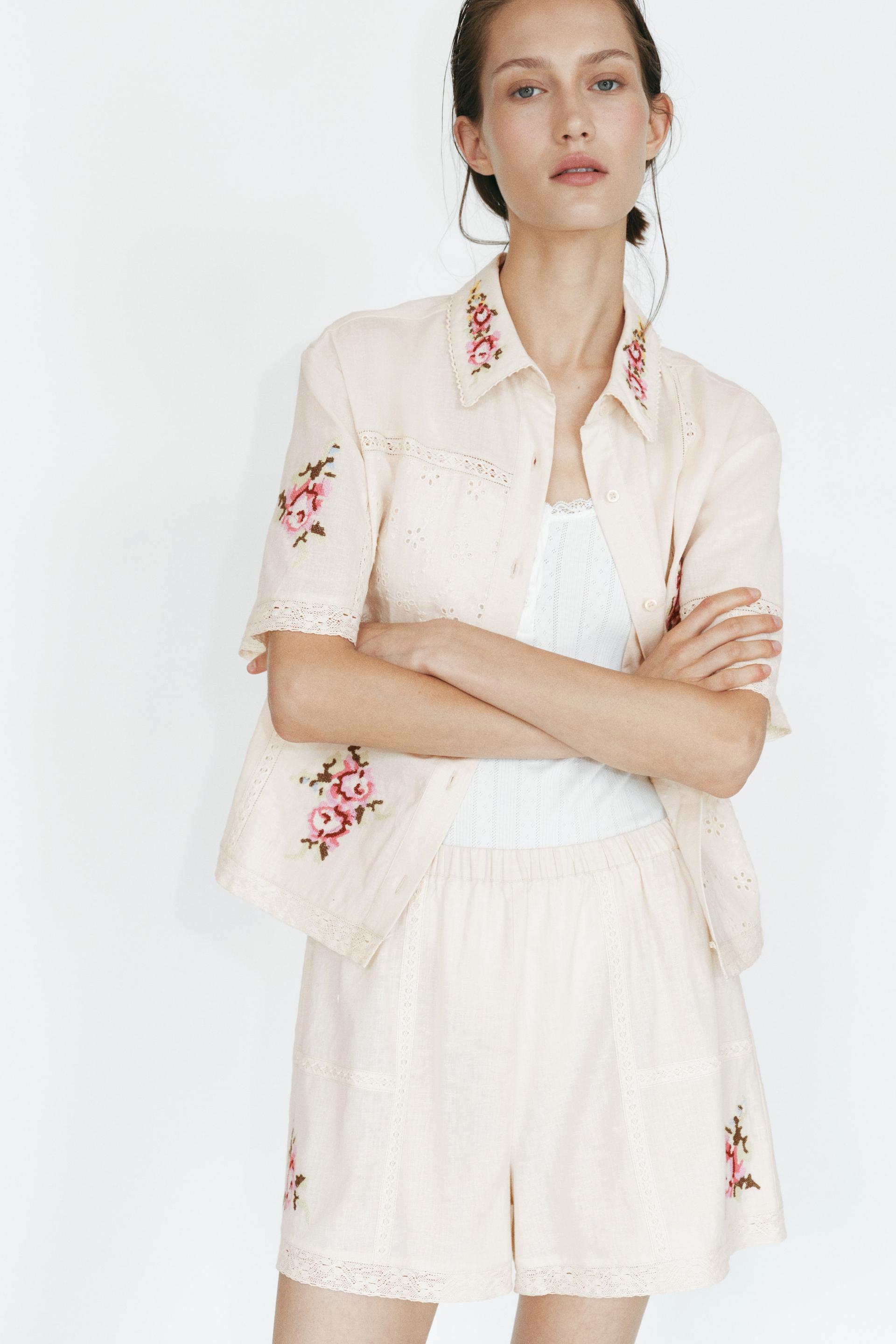 linen-blend pajama shorts