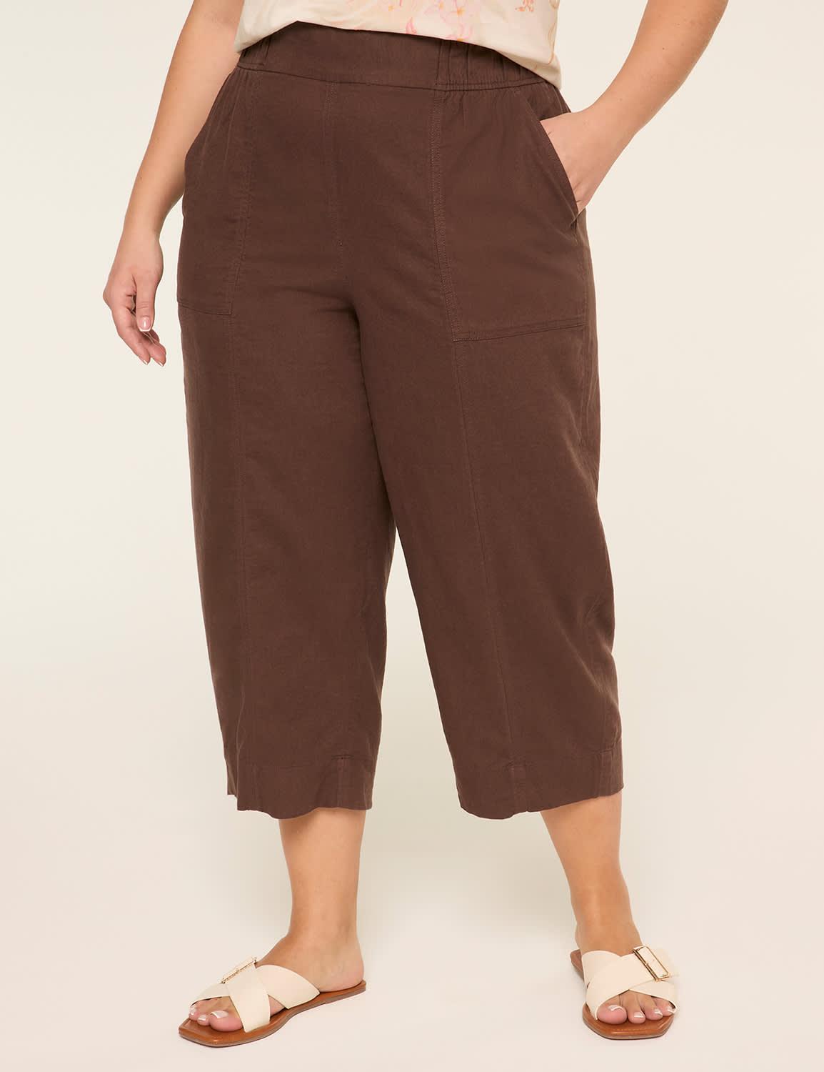 linen-blend pull-on straight capri pant