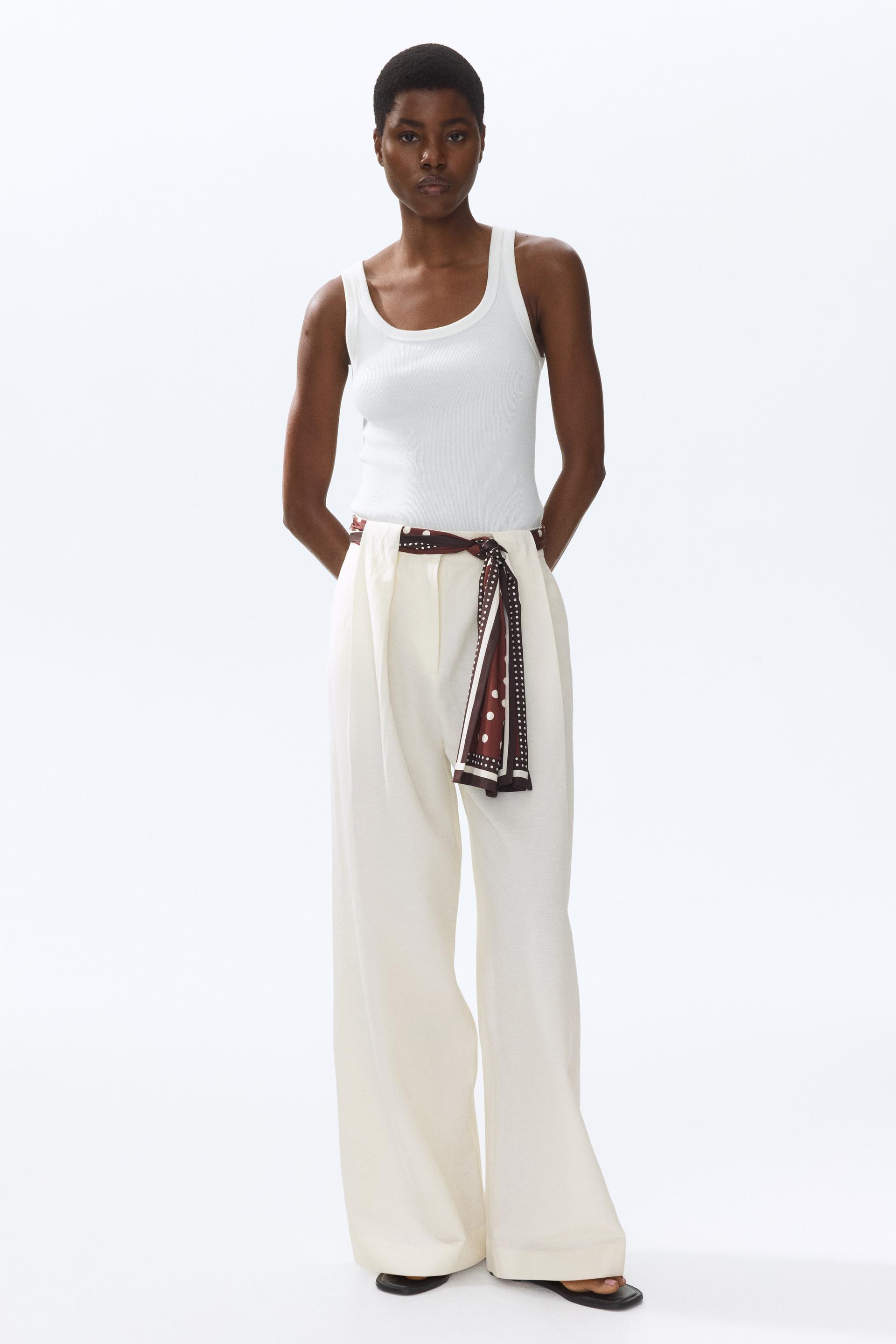 linen-blend scarf-detail pants