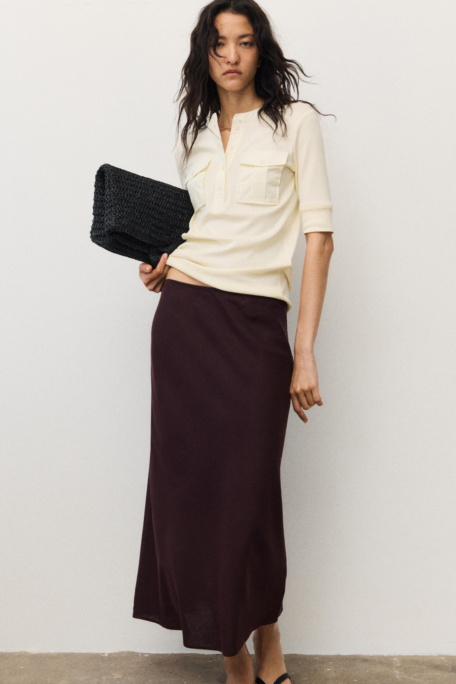 linen-blend slip skirt