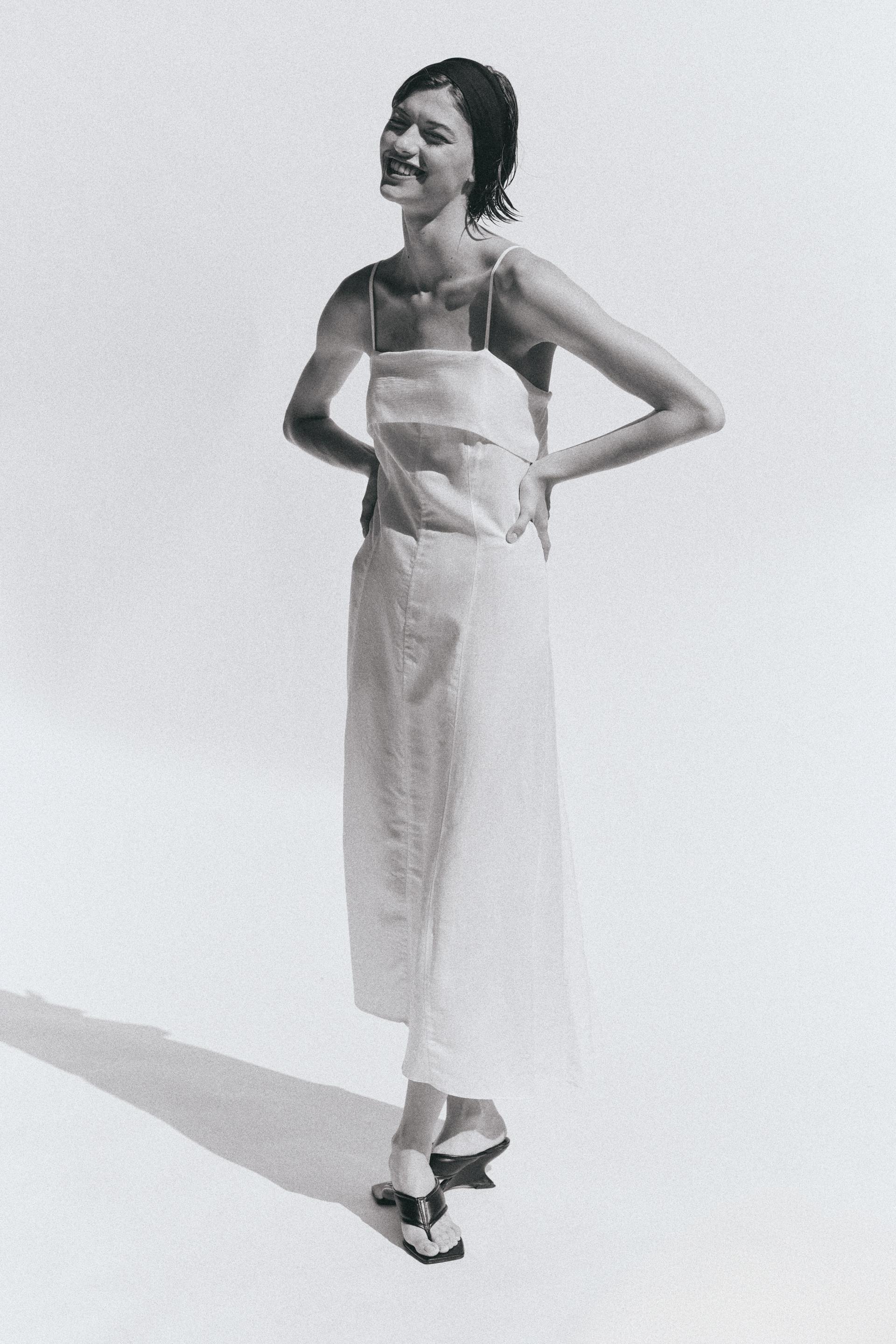 linen-blend strappy dress