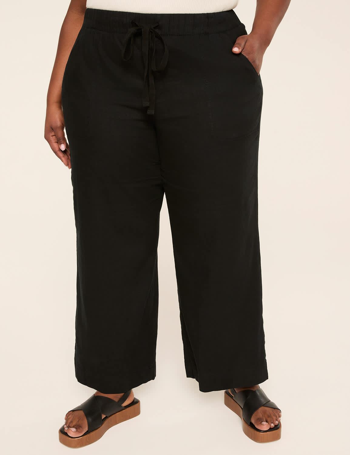 linen-blend wide leg pant