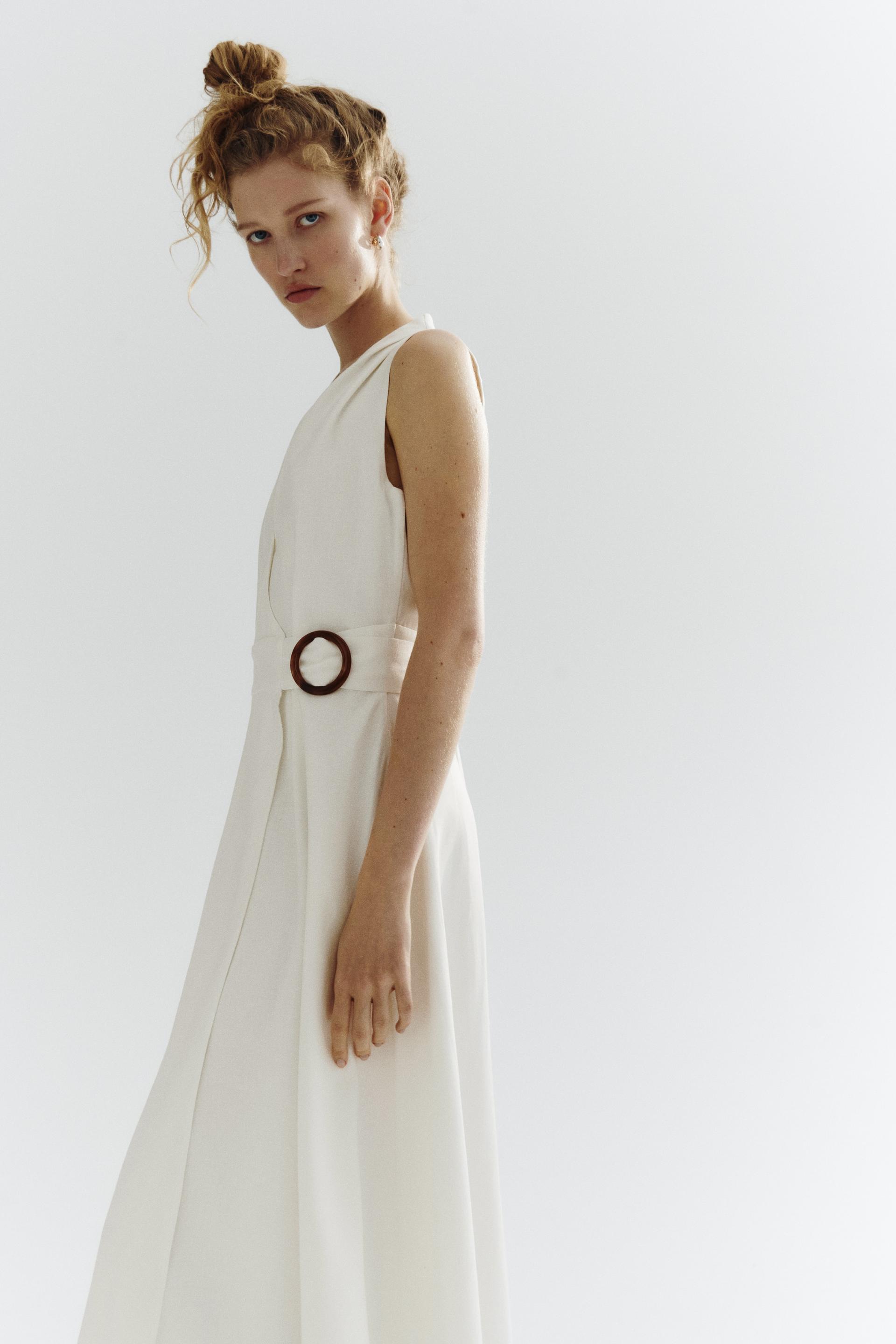 linen-blend wrap dress
