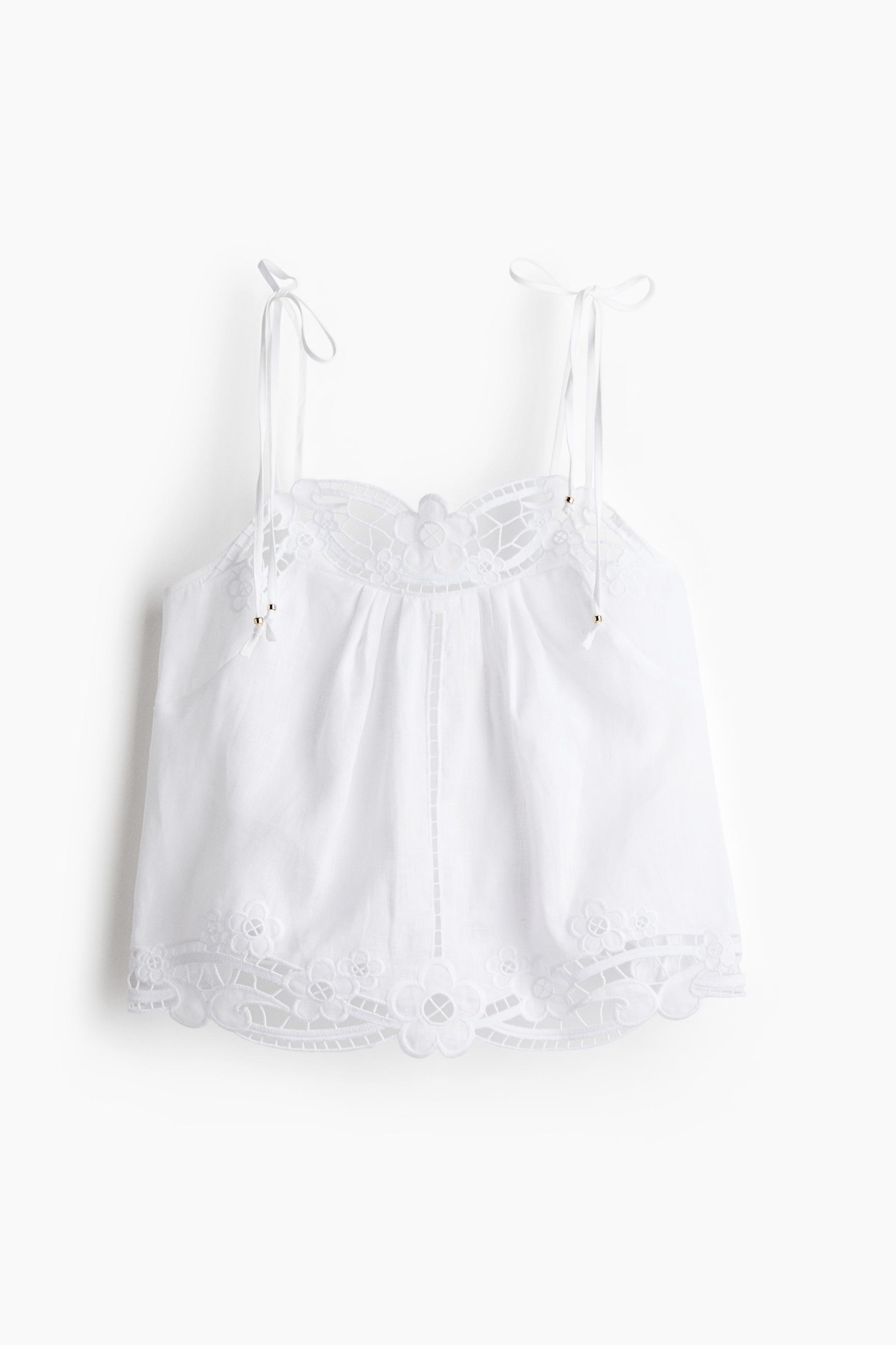 linen top with tie shoulder straps