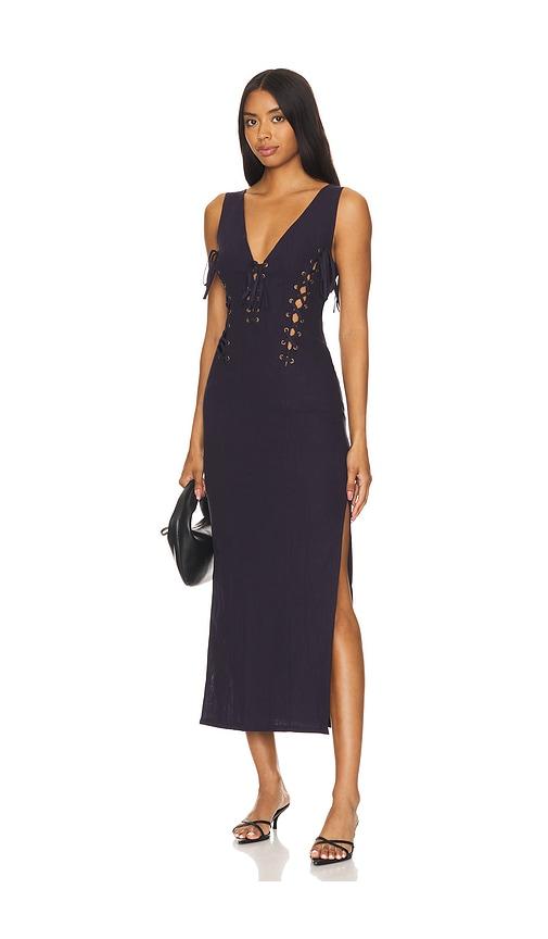 lioness dreamscape midi dress in navy. - size m (also in s, xs)