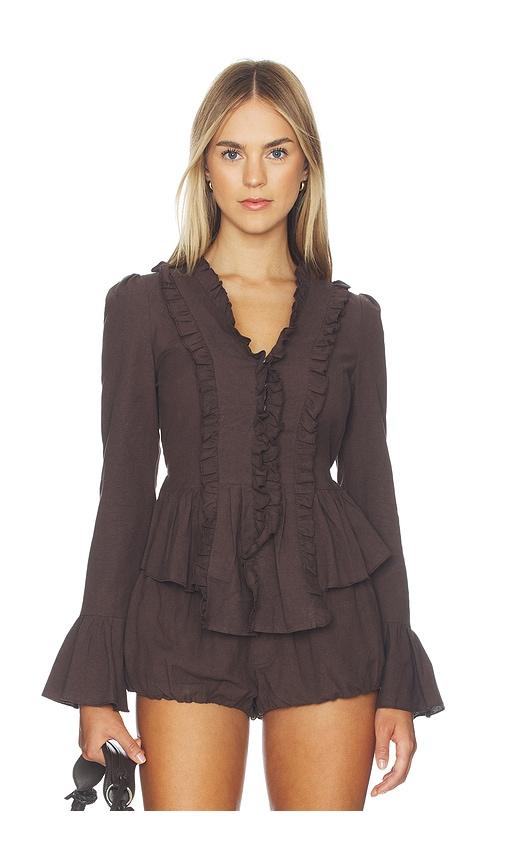 lioness odette long sleeve top in chocolate. - size s (also in xxs, xs, xl)