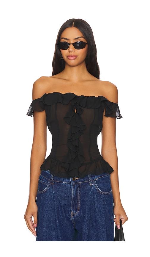 lioness timeless ruffle top in black. - size l (also in xl)