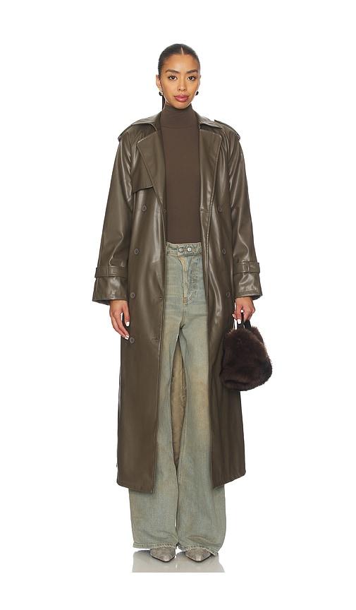 lioness x revolve penny trench coat in olive. - size l (also in s, xs, m)