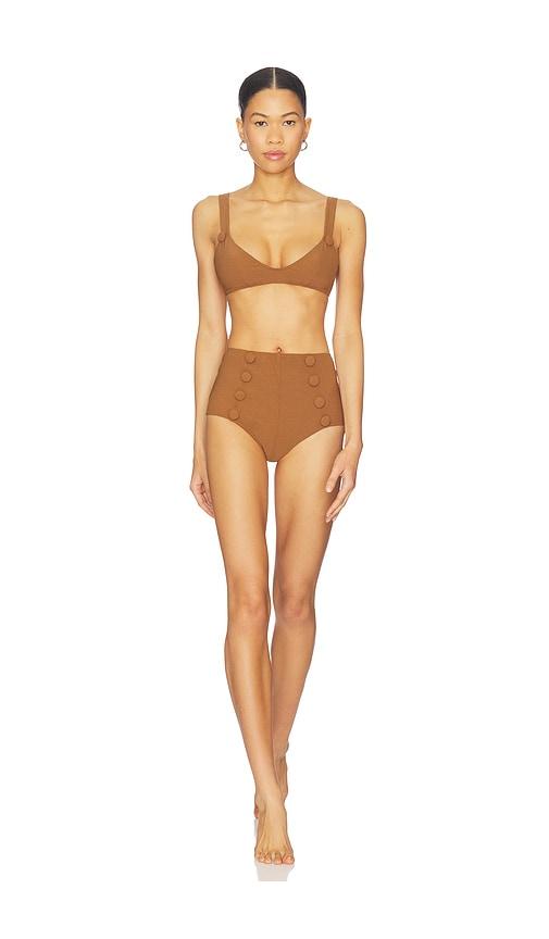 lisa marie fernandez magdalena high waist bikini set in tan. - size s (also in xs)