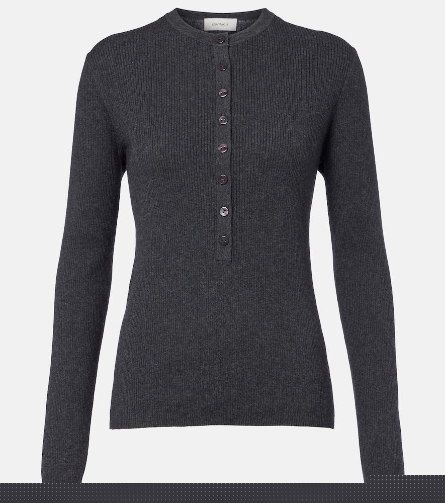 lisa yang airi ribbed-knit cotton and cashmere henley shirt