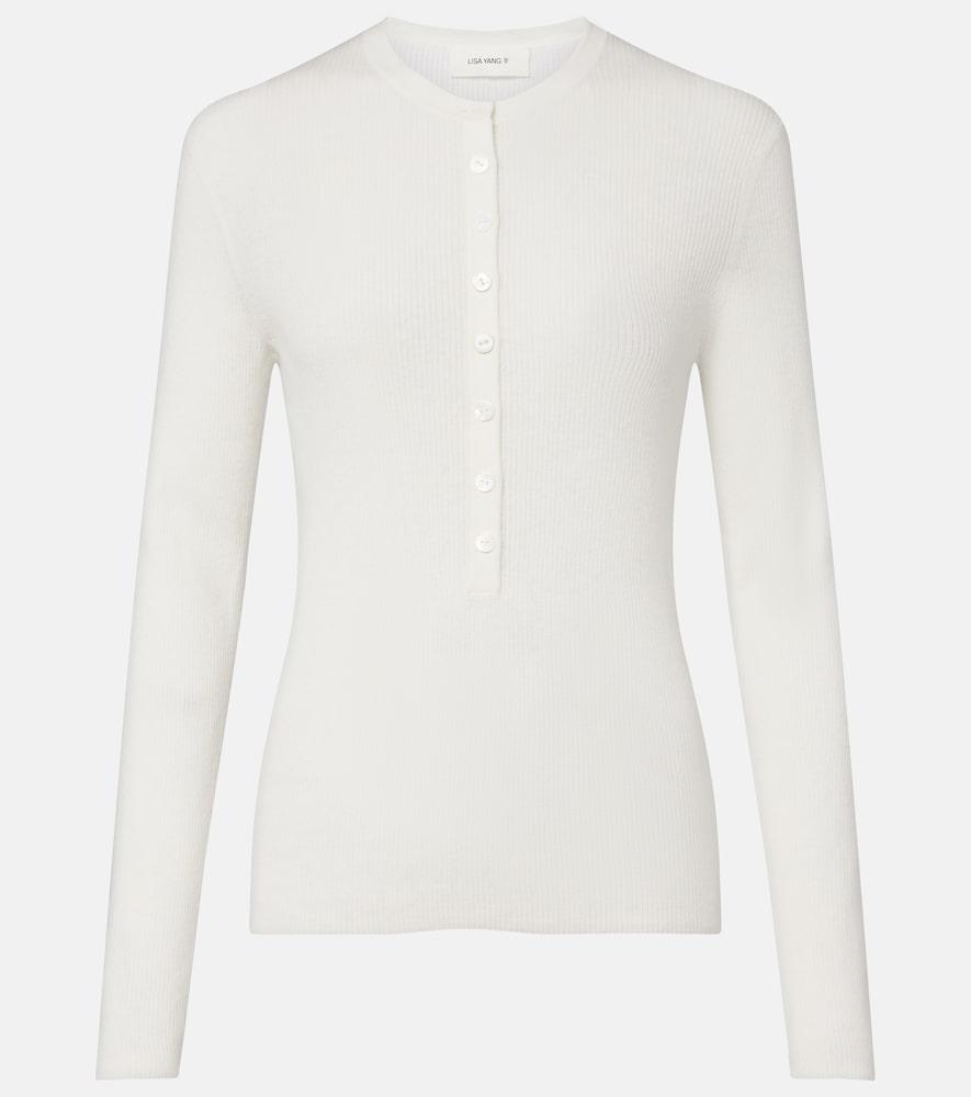 lisa yang airi ribbed-knit cotton and cashmere henley shirt