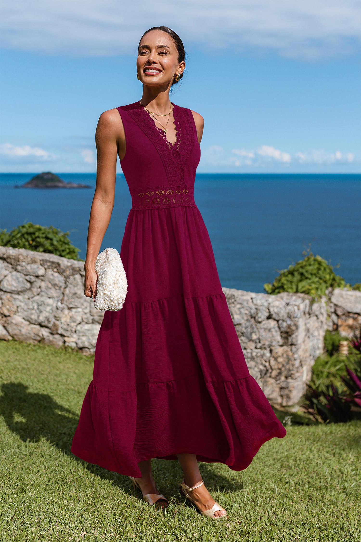 little details maroon maxi dress - l