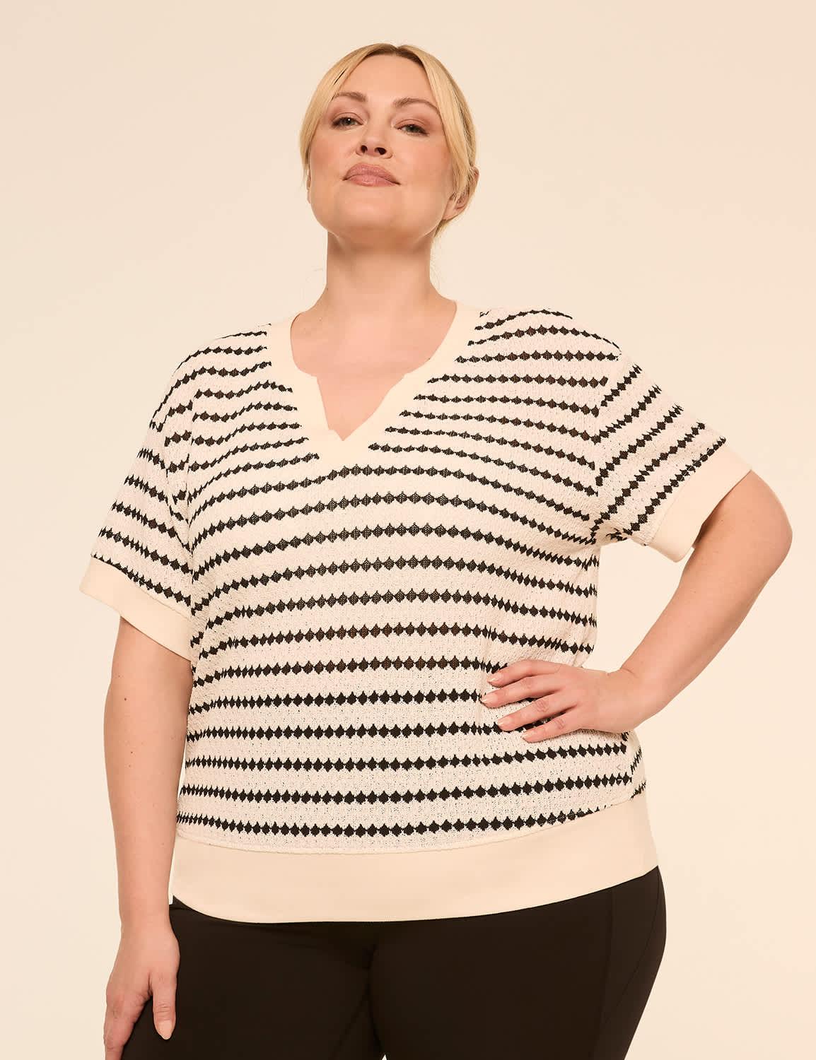 livi elbow-sleeve textured-knit top