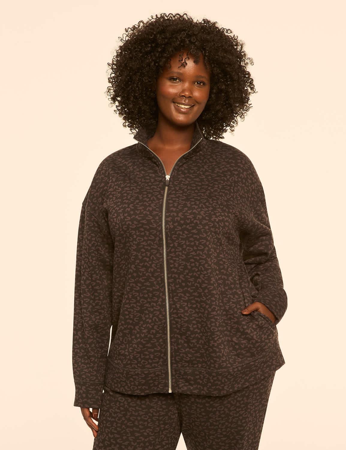 livi fleece full-zip leopard print sweatshirt