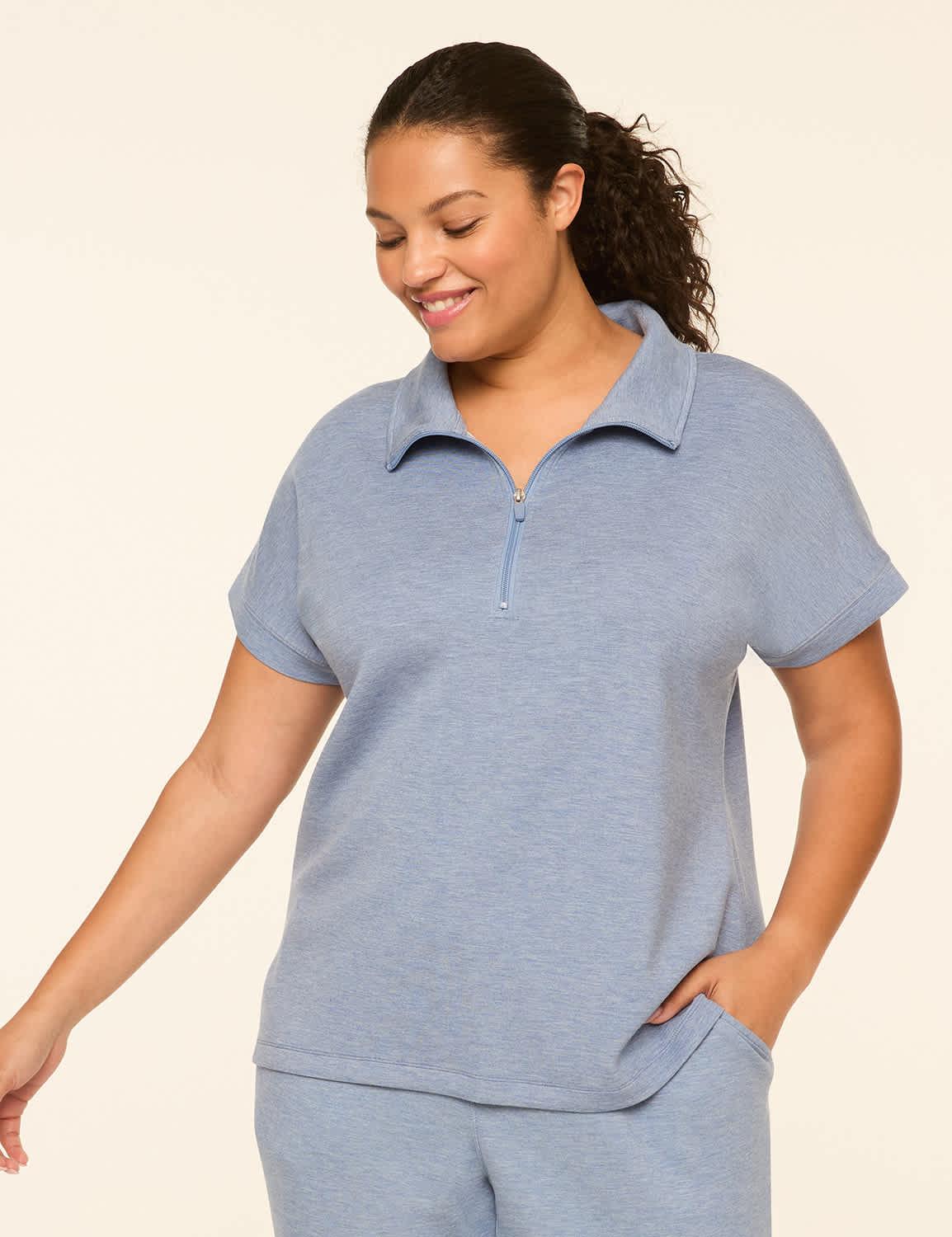 livi journey marled short-sleeve half-zip sweatshirt