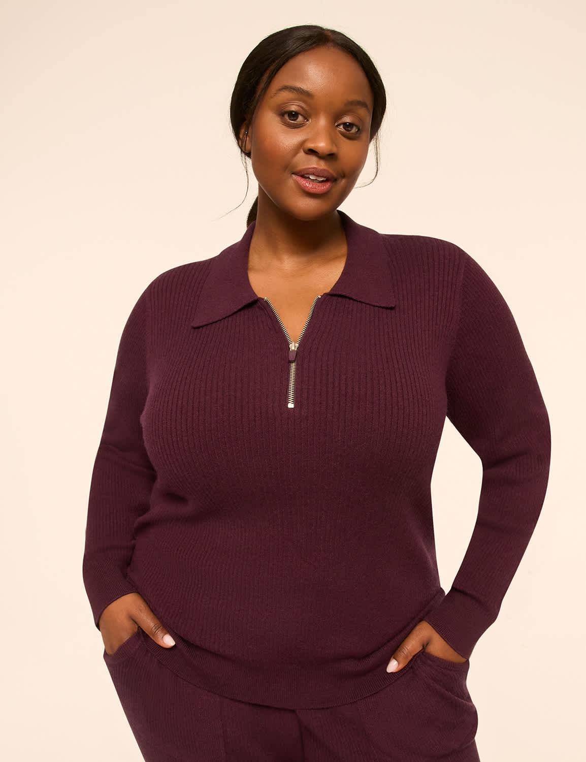 livi ribbed quarter-zip sweater top