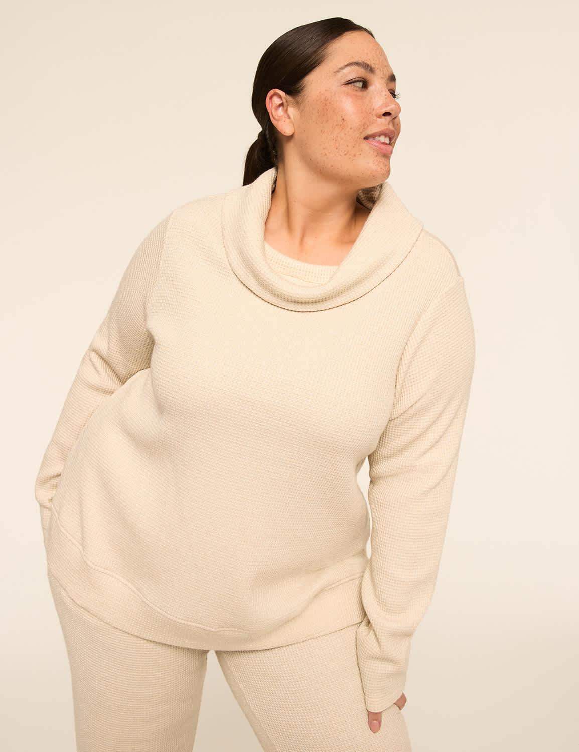 livi shine waffle cowlneck sweatshirt