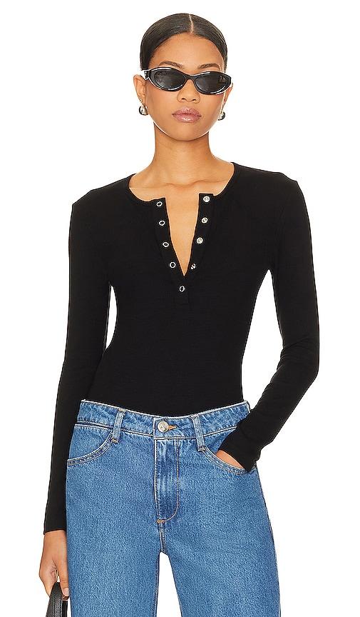 lna dalston ribbed henley top in black. - size l (also in m, xl)