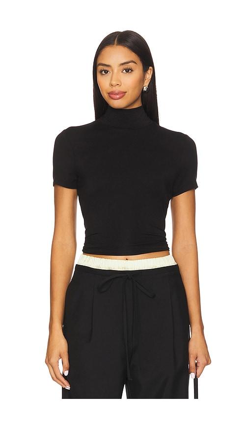 lna demi fitted mock neck top in black. - size l (also in xs, m, xl)