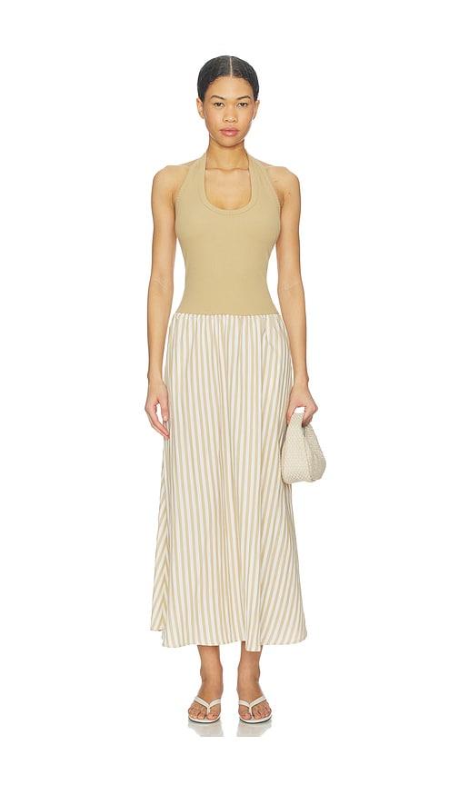 lna hart halter dress in tan,white. - size l (also in s, m, xl)