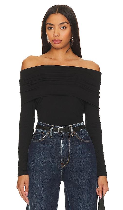 lna lia fold over top in black. - size l (also in xs, s, m)